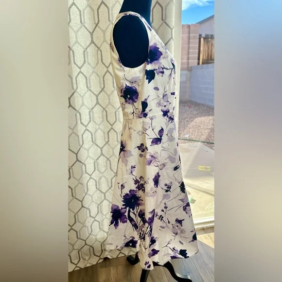 EUC DKNY White & Purple Floral Handkerchief Hem Fit-&-Flare Dress - Picture 7 of 16